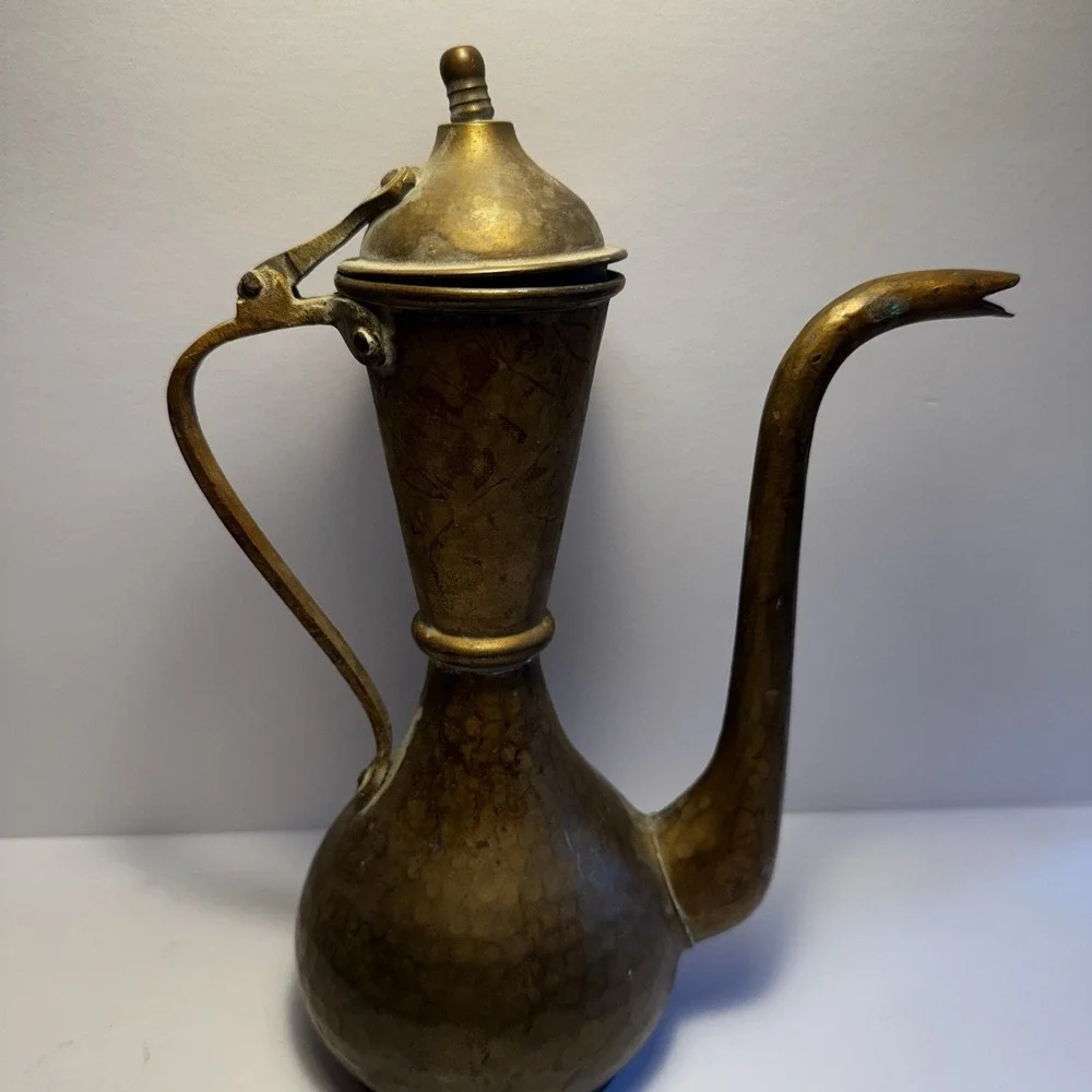 Vintage Turkish Middle East Copper Hand Made Coffee Teapot Pitcher Decoration
